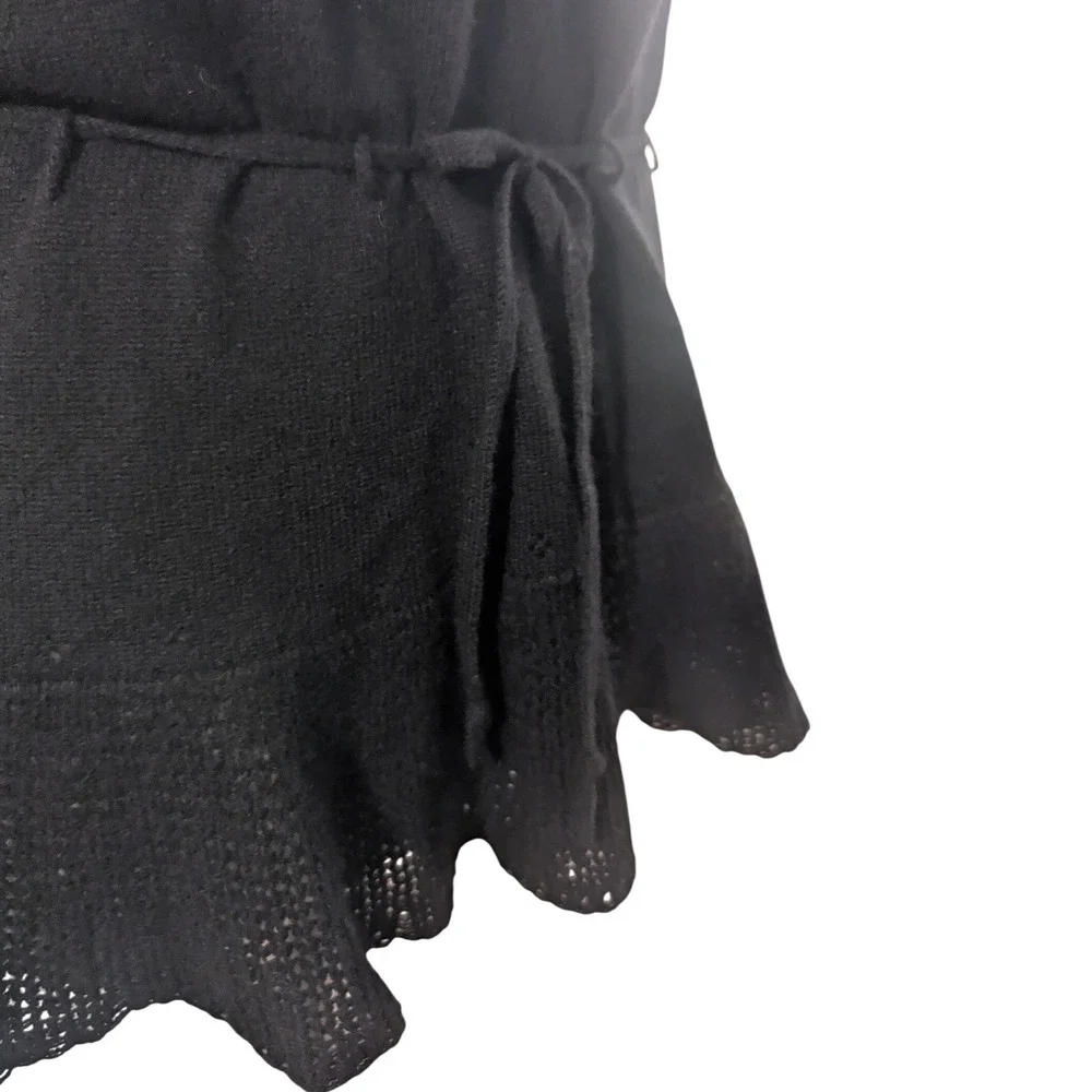 MaxStudio‎ Cahsmere Sweater Women M Black V-Neck Tie Waist Peplum Bell Sleeve XL